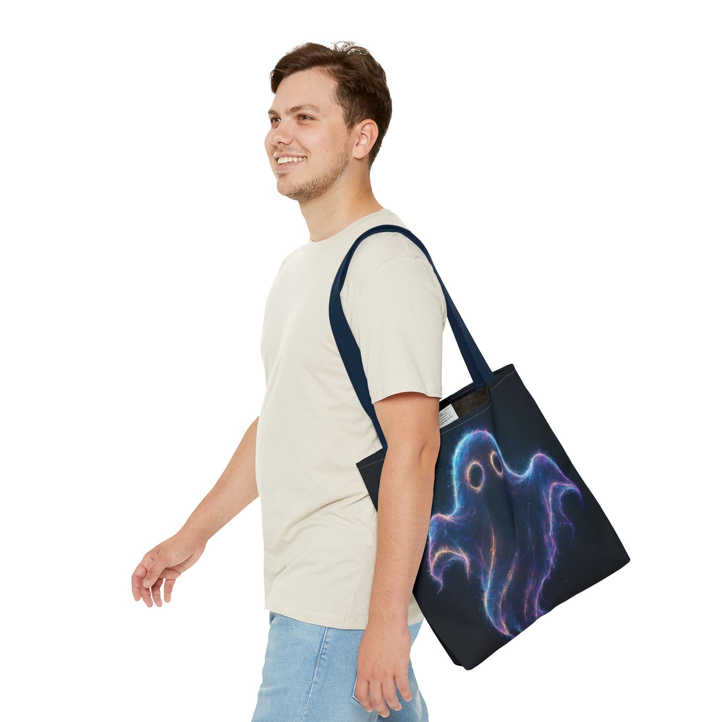 Neon Ghost Tote Bag, Spooky Halloween Canvas Tote, Glowing Cosmic Ghost Design Bag, Reusable Trick Or Treat Tote, Gothic Gift Accessory