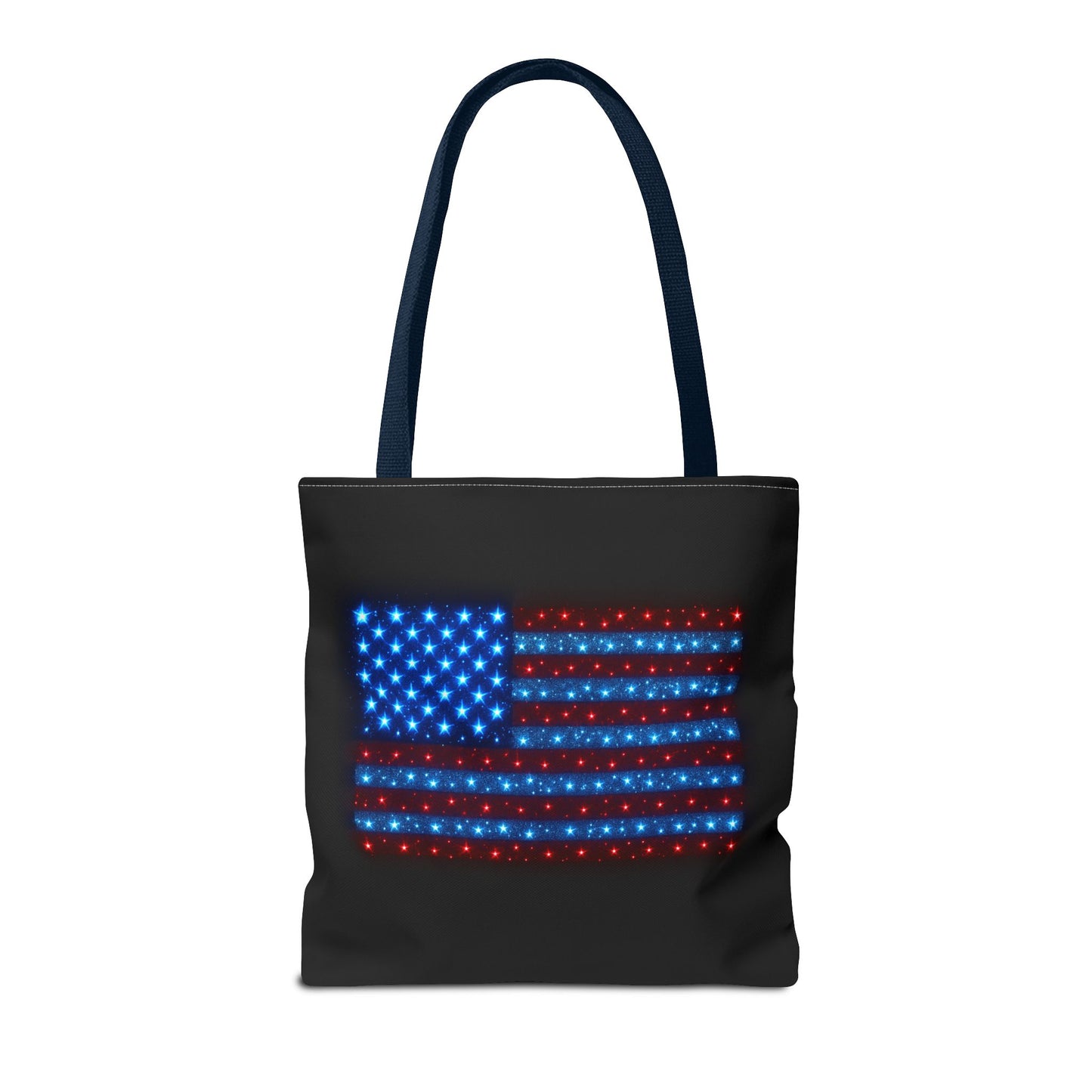 Galaxy Bioluminescent USA Flag Tote Bag - Patriotic Cosmic Canvas Shopper - Starry Red White Blue Tote Non-Glow - 4th July Gift