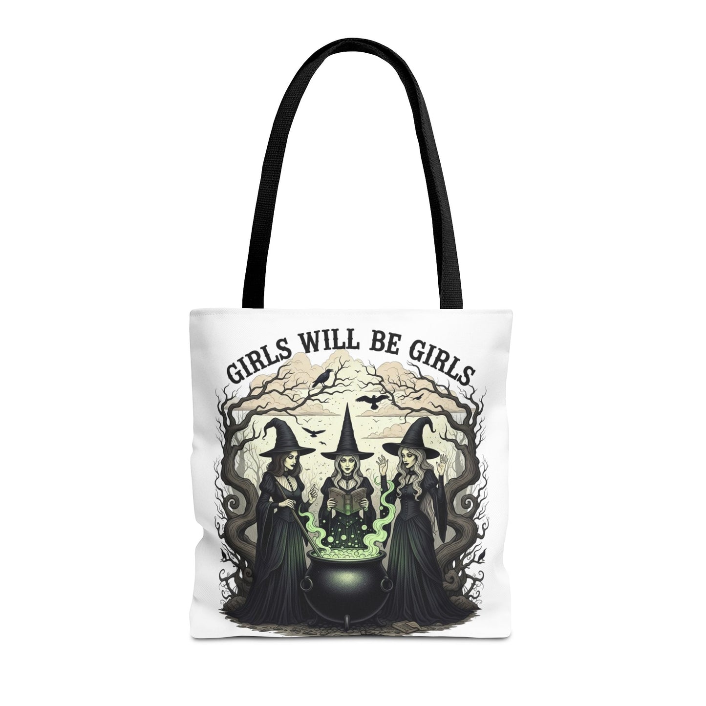 Girls Will Be Girls Halloween Tote Bag, Witchy Aesthetic Bag, Gothic Witches Cauldron Art, Spooky Gift, Reusable Eco Tote For Halloween Lovers