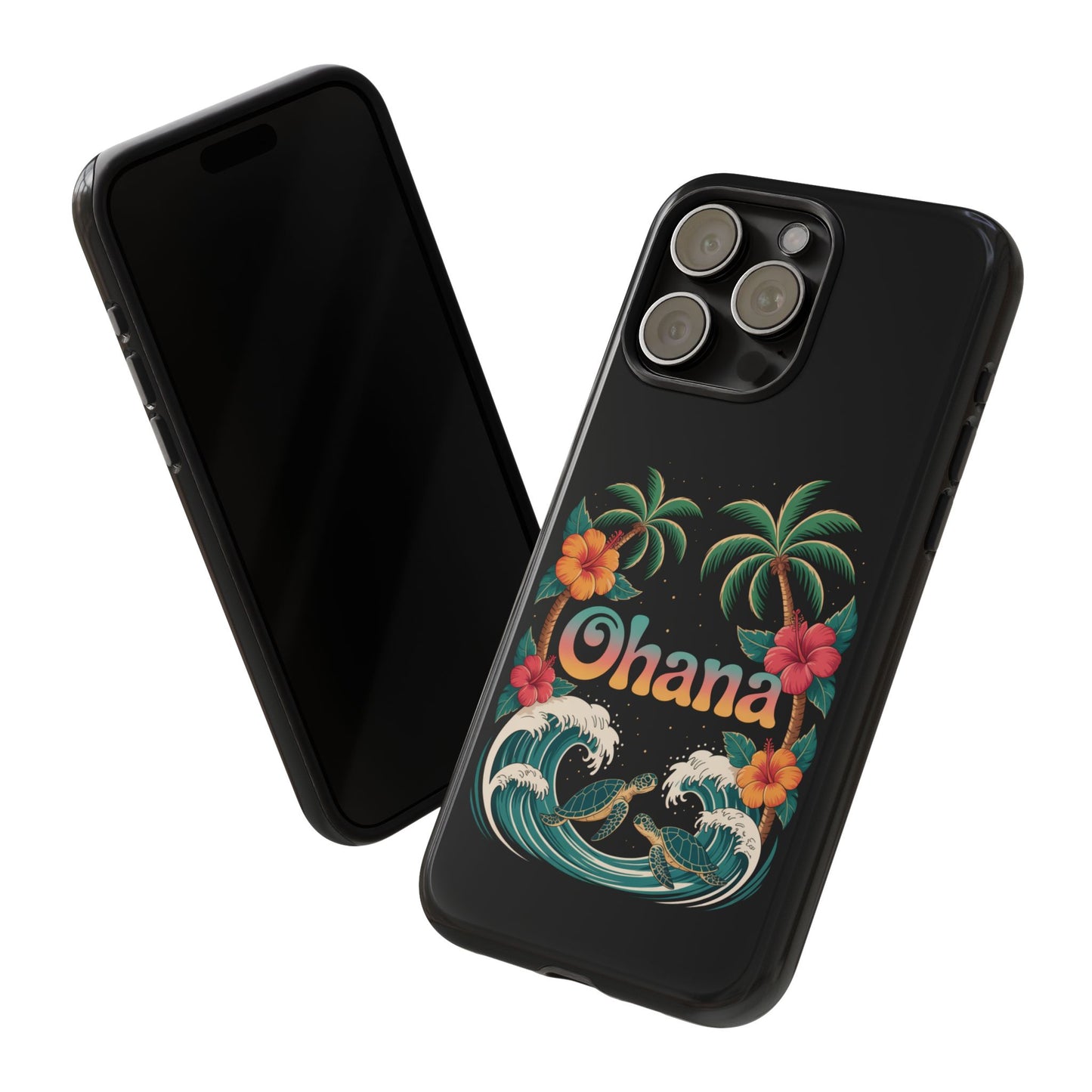 Tropical Ohana iPhone Case - Beach Vibes Cover with Palms, Hibiscus and Turtles - Rugged and Glossy Summer Phone Protector