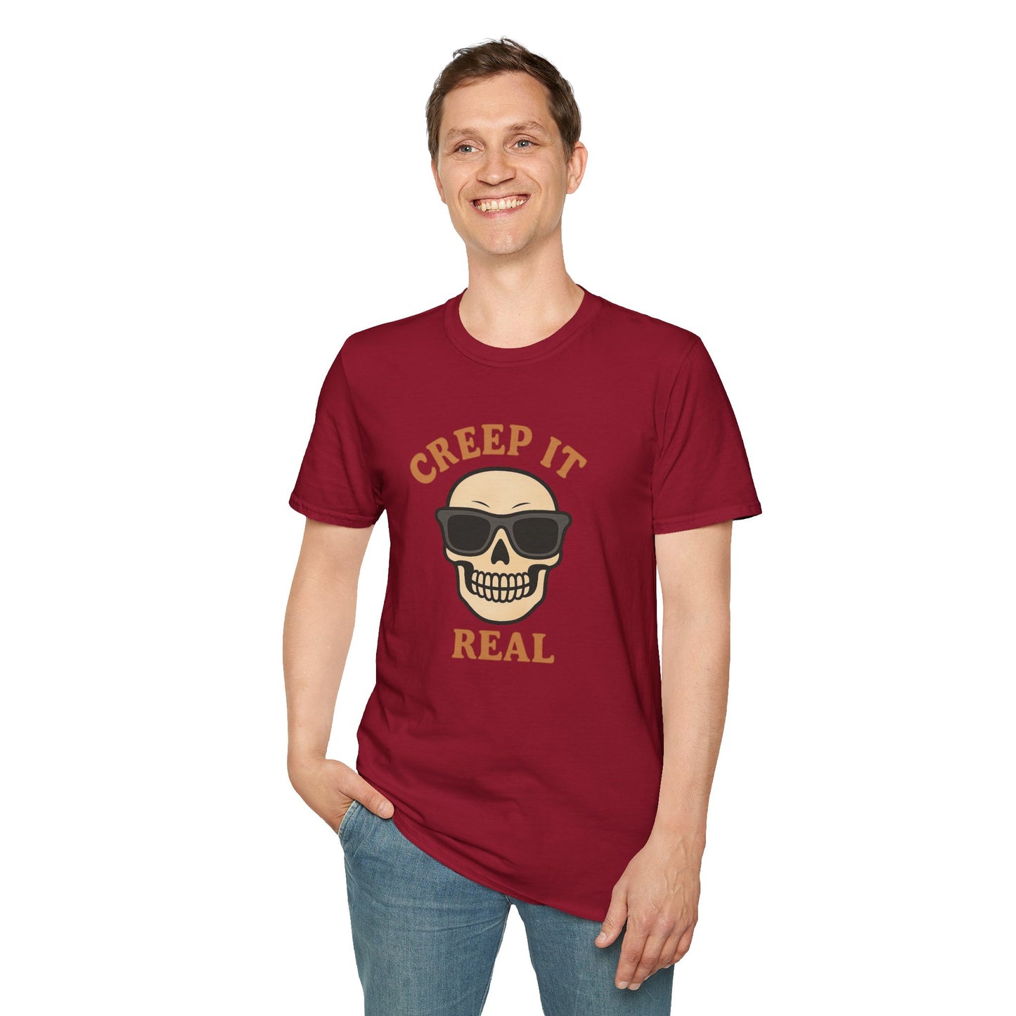 Creep It Real Shirt - Funny Skull Halloween T-Shirt, Spooky Season Graphic Tee, Cool Skeleton with Sunglasses, Humorous Fall Top