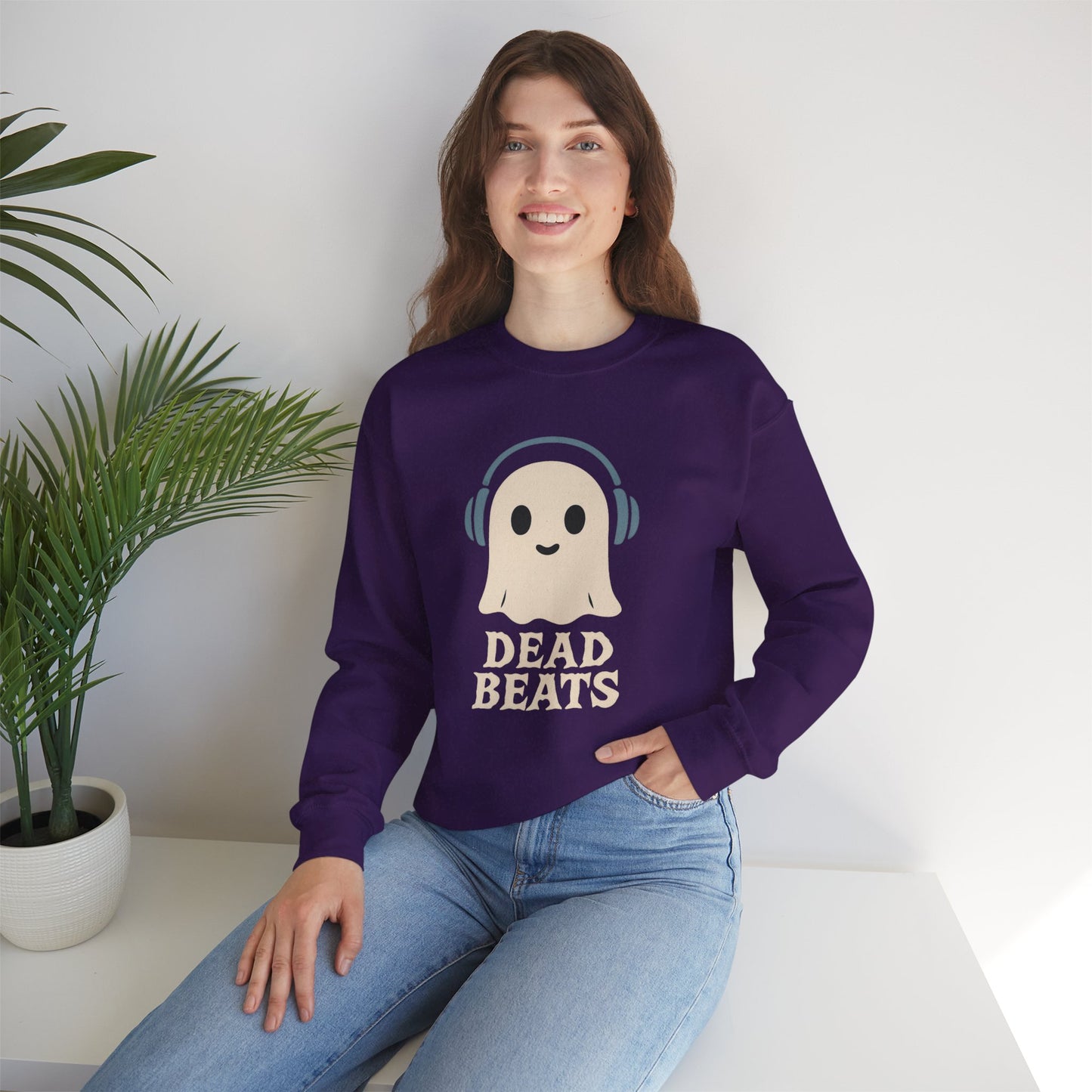Dead Beats Ghost Sweatshirt, Funny Halloween Crewneck, Spooky Season Pullover, Music Lover Halloween Shirt, Cute Ghost Graphic Top