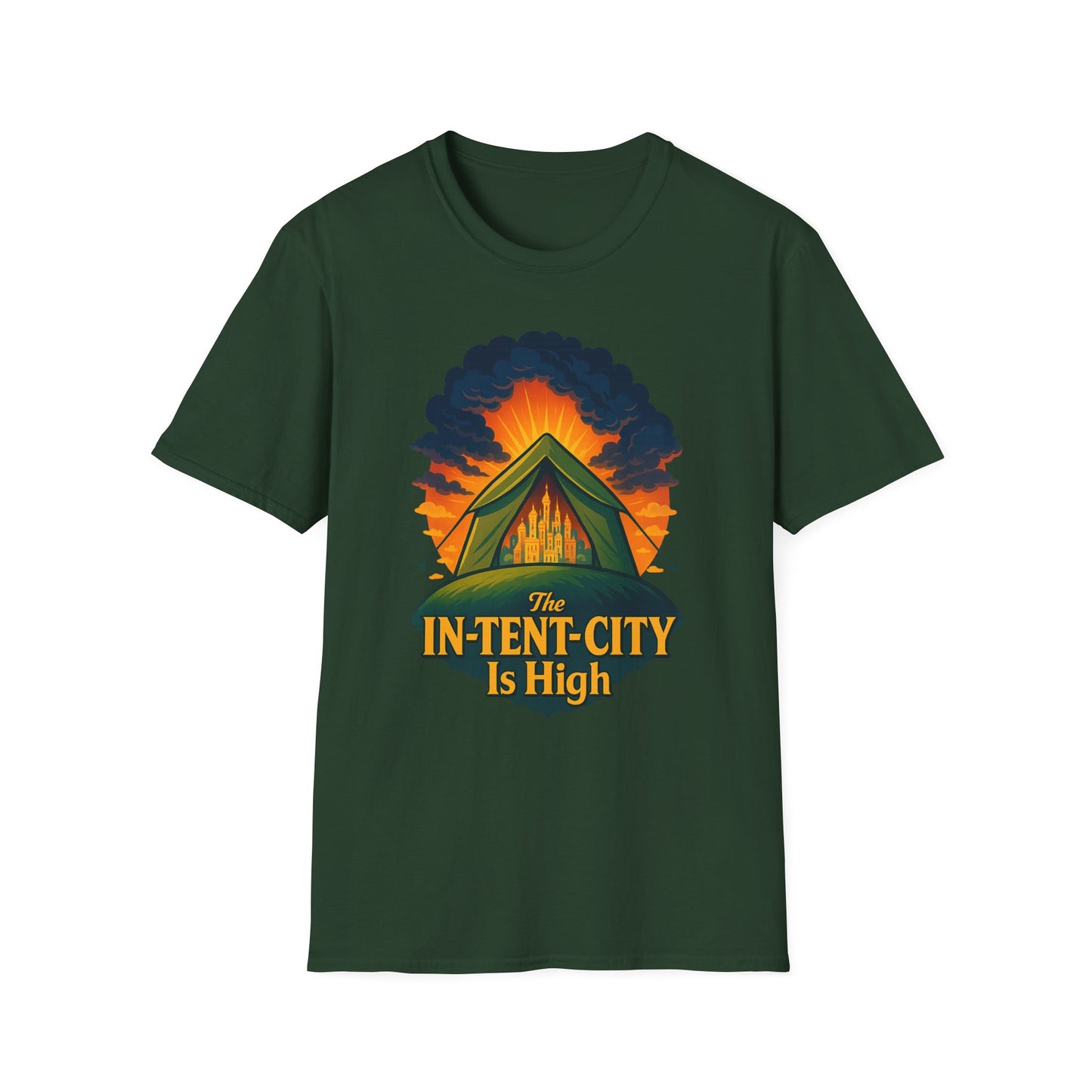 In-Tent-City Is High Camping Tee | Retro Tent Graphic T-Shirt for Hikers & Campers | Funny Outdoorsy Gift | Vintage Style Unisex Tee