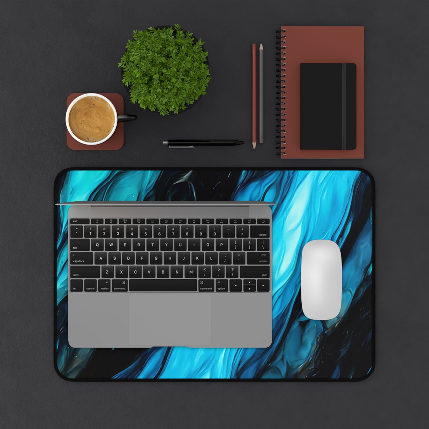 Elegant Blue Marble Desk Mat – Stylish Office Decor for Home and Workspaces