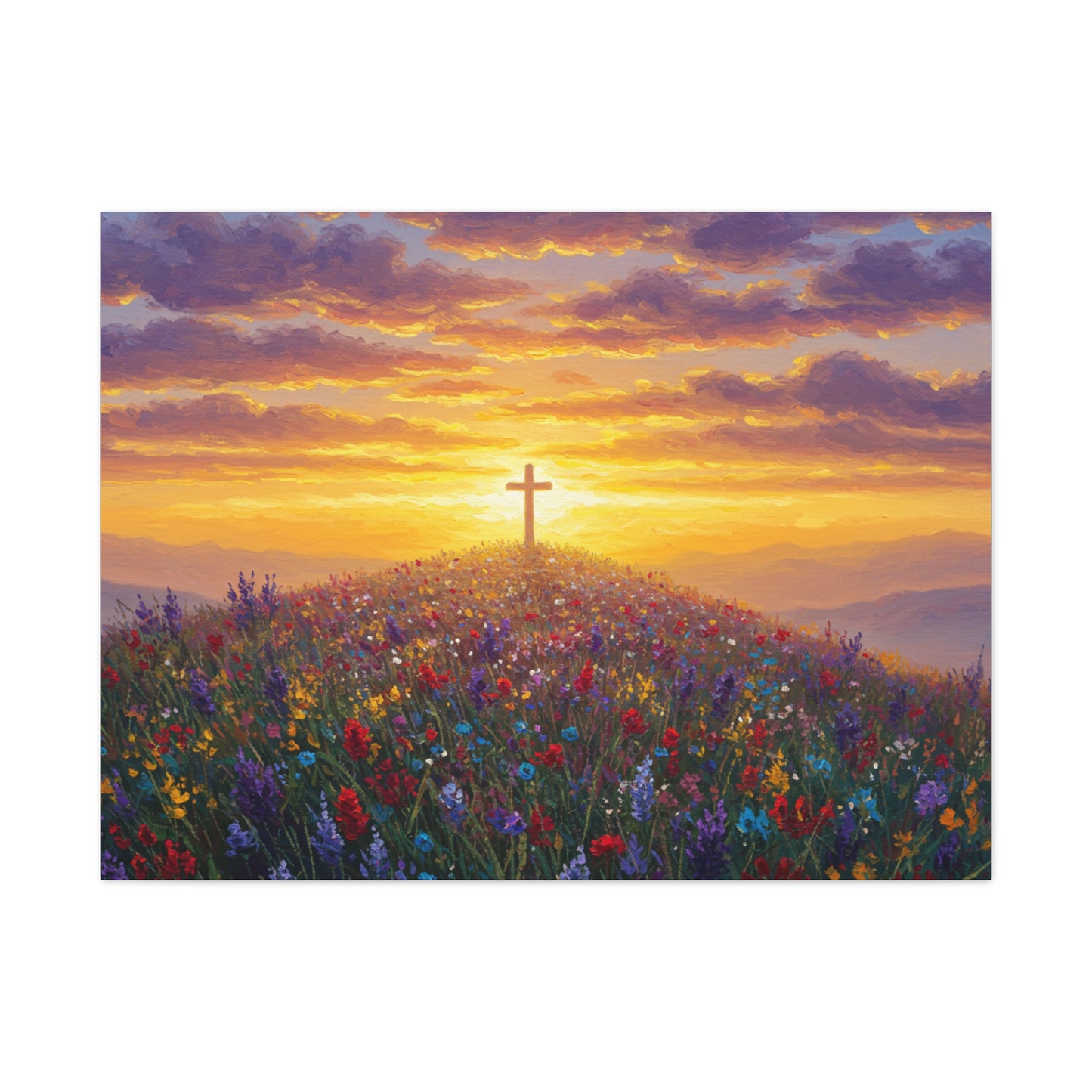 Canvas Artwork Cross on Hill Christian Painting in style of Monet Spiritual Decor Faith Painting Religious Gift
