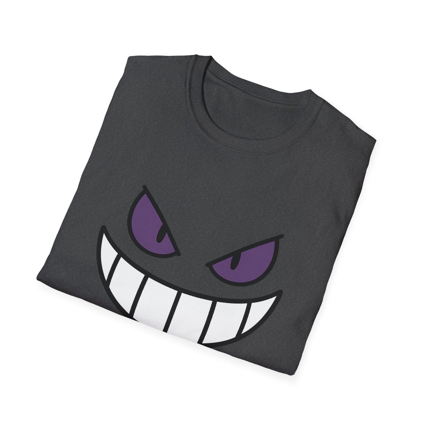 Mischievous Shadow Face Tee - Purple Eyes and Big Grin Graphic Shirt | Spooky Cute Gift, Retro Gaming Vibe, Funny Halloween Unisex Top