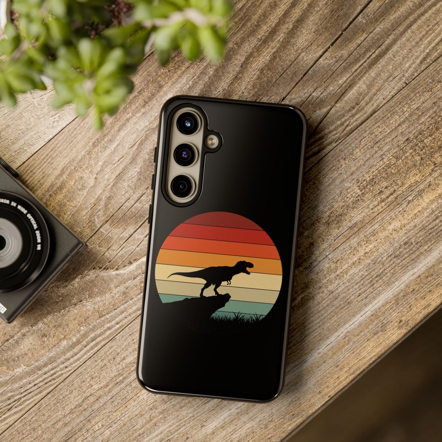 Retro Sunset Dinosaur Samsung Case | T-Rex Silhouette Vintage Gradient Cover for Galaxy S25/S24/S23 Series Dinosaur Phone Case