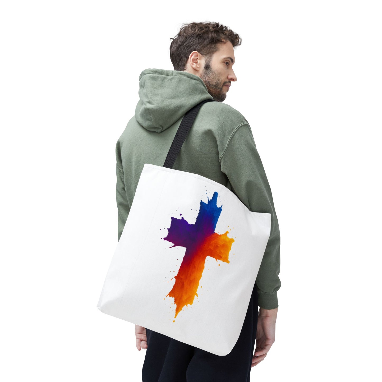 Watercolor Cross Tote Bag, Faith Tote, Christian Gift Bag, Religious Art Shoulder Bag, Inspirational Everyday Carry, Spiritual Cross Design Tote