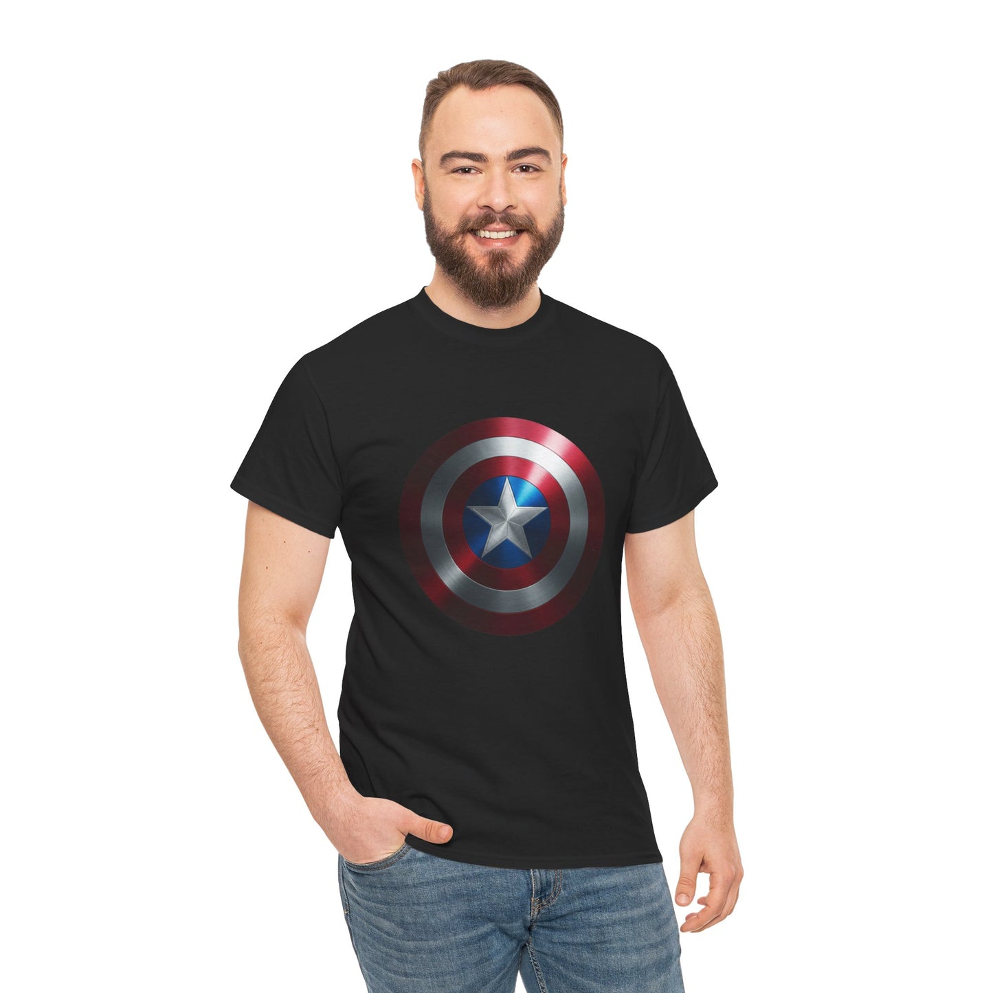Patriotic Hero Shield Shirt – Star Emblem Graphic Tee – Super Soldier Gift – Comic Inspired Unisex Shirt – Cosplay Convention Top