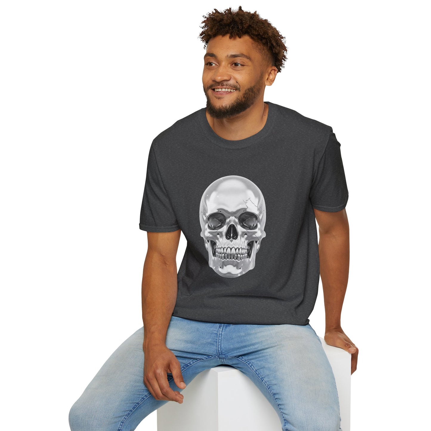 Chrome Skull Graphic Tee - Edgy Metallic Skull Shirt - Retro Rock Vibe, Dark Aesthetic, Unisex Cool Gift - Trendy Fashion Statement Top