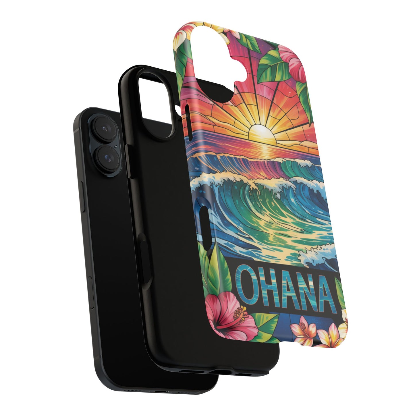 Ohana iPhone Case Tropical Hawaiian Sunset Phone Cover Wave Floral Beach Art Cute Gift for iPhone Lovers
