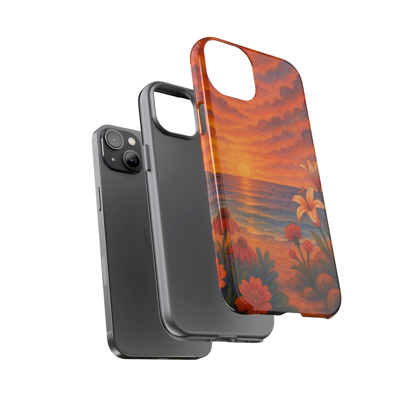 iPhone Case - Floral Ocean Sunset Watercolor Tough Case Nautical Phone Case Beach iPhone Case Ocean Sunset Theme