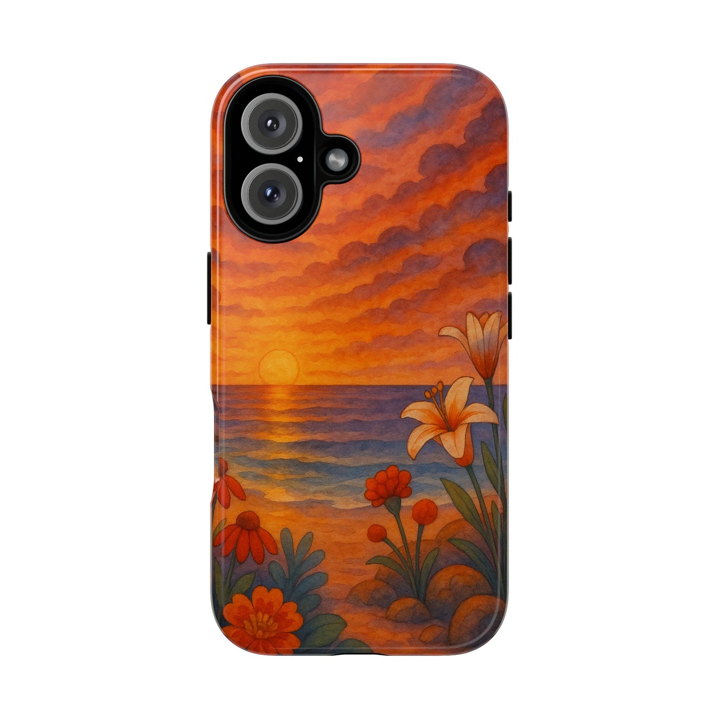 iPhone Case - Floral Ocean Sunset Watercolor Tough Case Nautical Phone Case Beach iPhone Case Ocean Sunset Theme