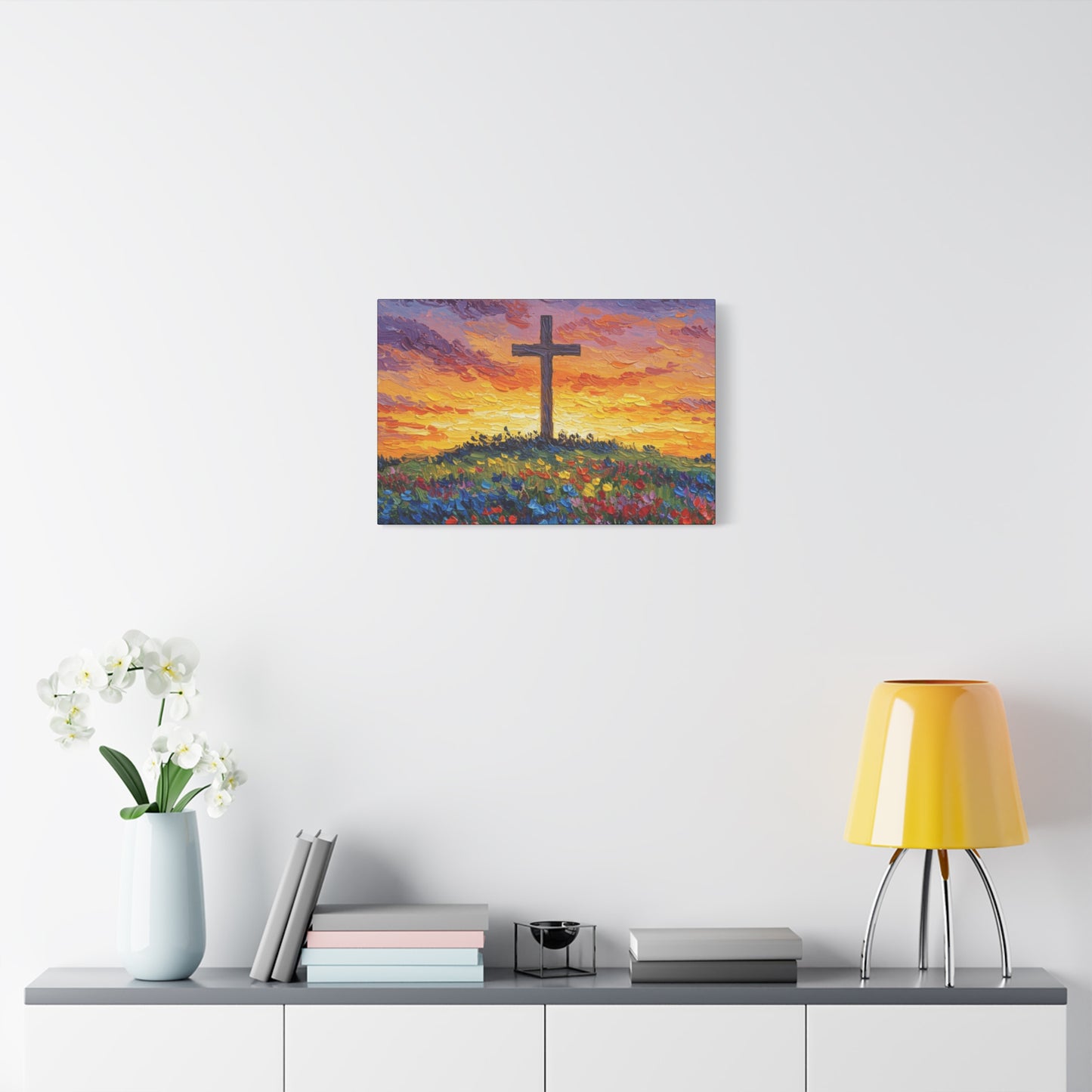 Van Gogh Inspired Inspirational Stretched Canvas Art - Sunset Cross Landscape