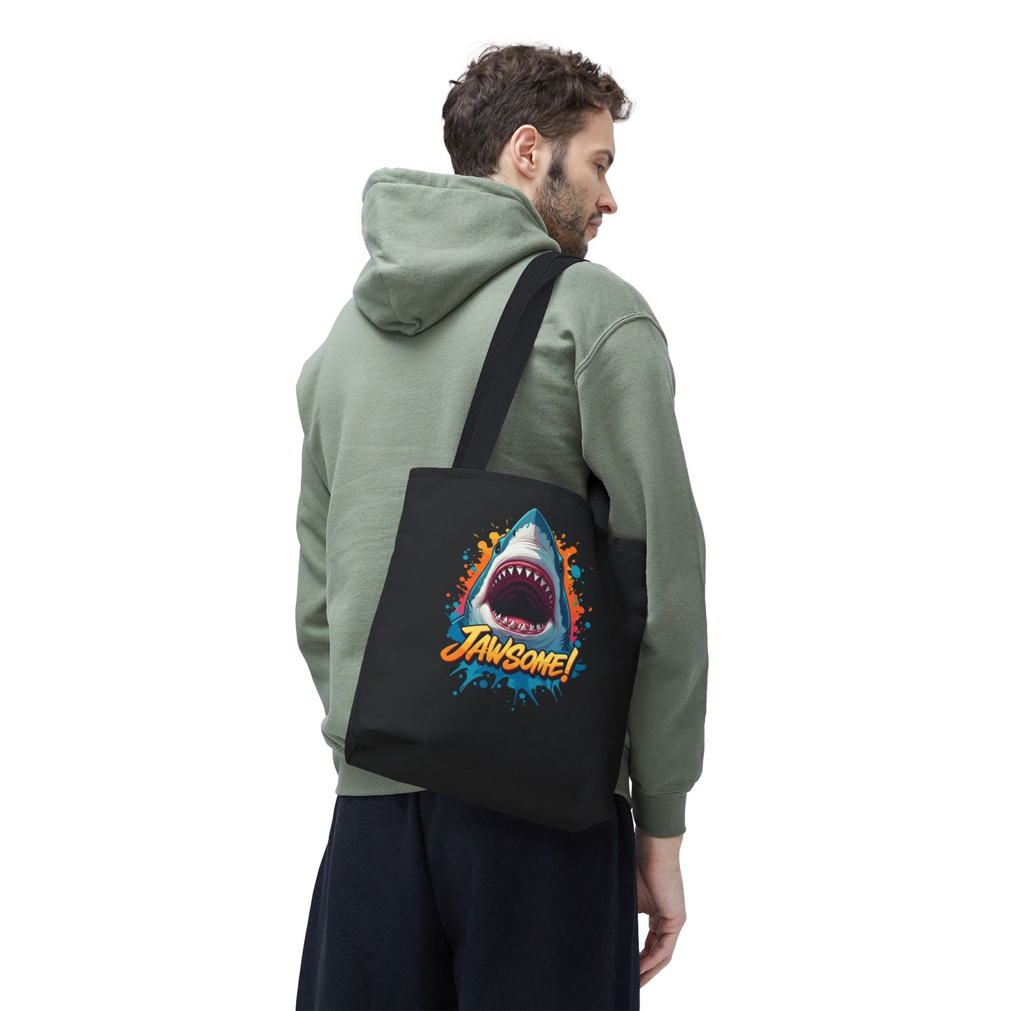 Shark Tote Bag – JAWSOME Funny Ocean Lover Bag – Durable Reusable Grocery, Beach, or Everyday Tote – Gift for Shark Fans & Sea Lovers