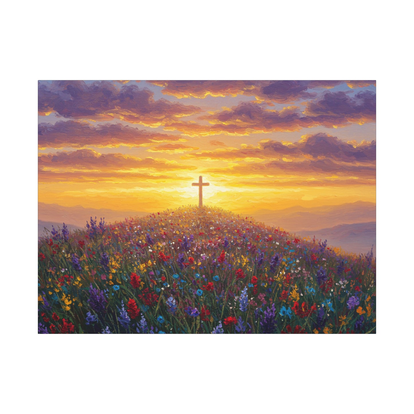 Canvas Artwork Cross on Hill Christian Painting in style of Monet Spiritual Decor Faith Painting Religious Gift