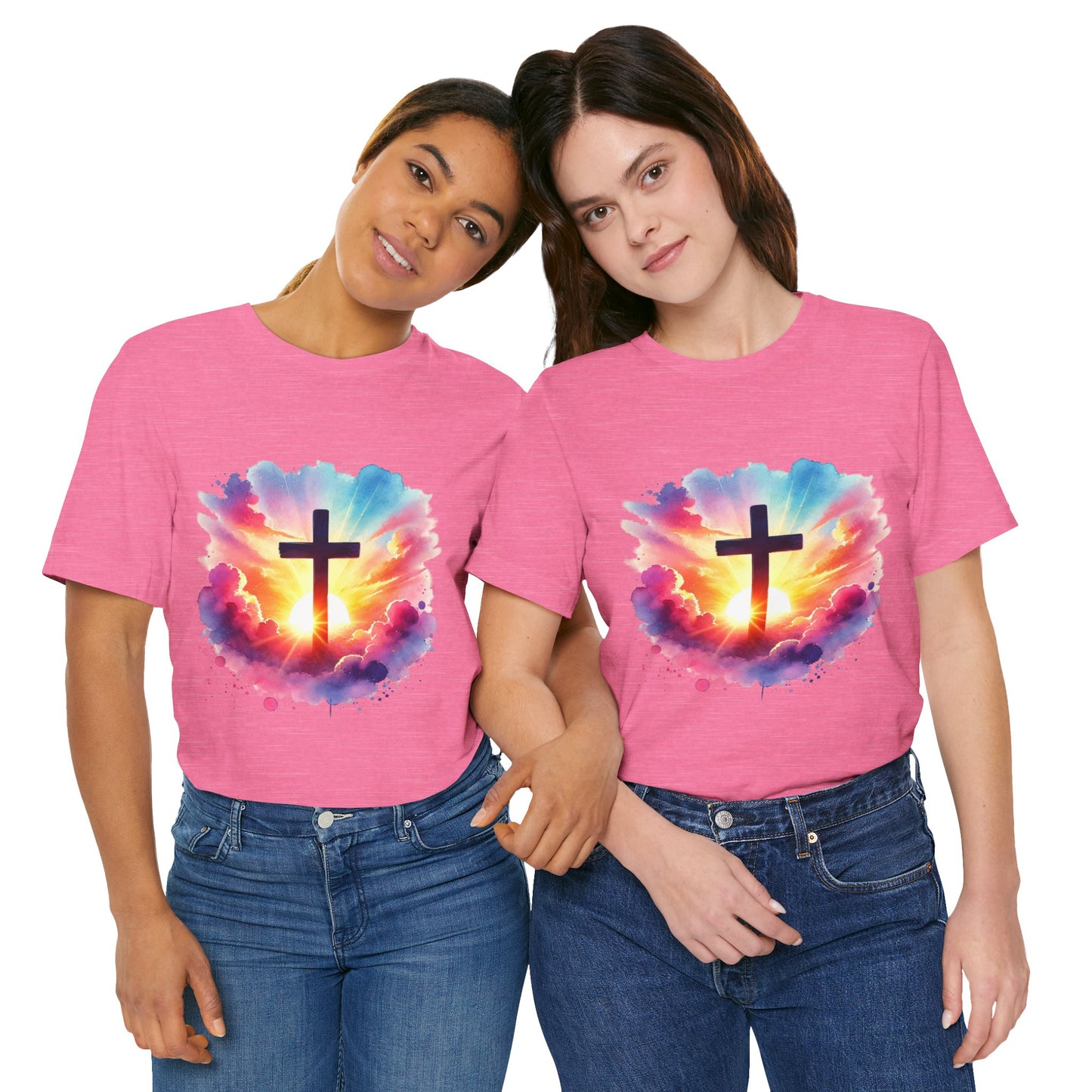 Faith Cross Sunburst Christian Tee | Inspirational Christian T-Shirt | Colorful Sunrise Cross Shirt | Faith Gifts for Women Men