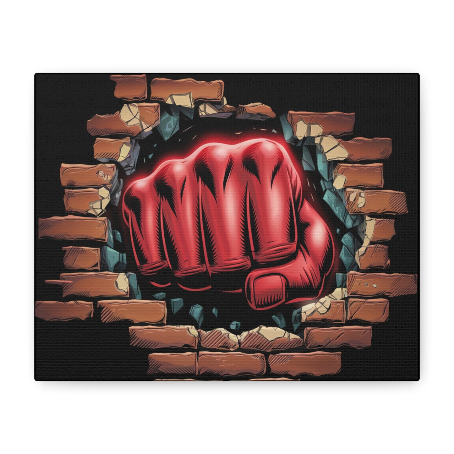 Canvas Wall Art - Red Fist Smashing Through Wall