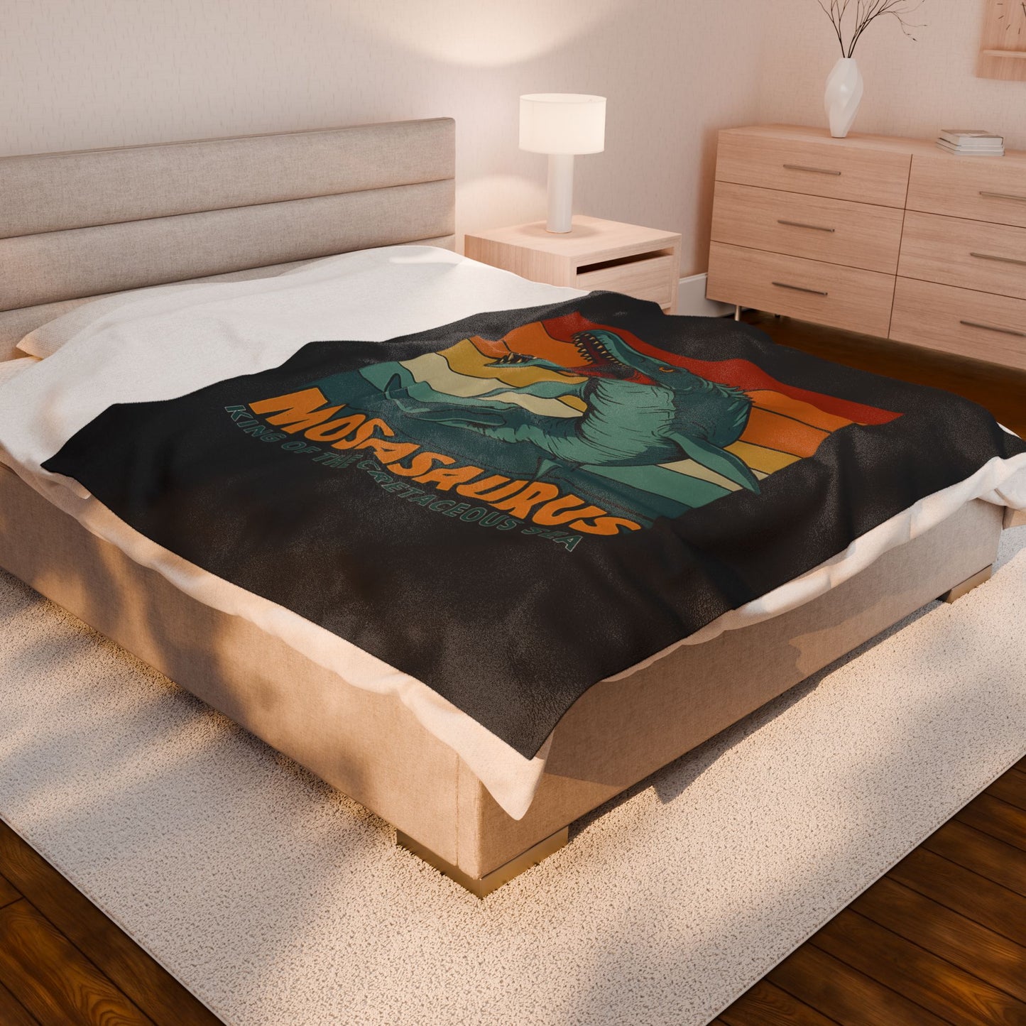 Mosasaurus Dinosaur Blanket - 100% Polyester Fleece Throw, Retro Sea Monster Bedding, Dinosaur Gift for Kids and Adults, Cozy Bed Decor
