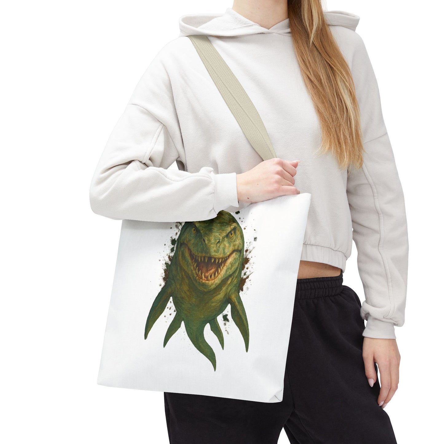 Watercolor Mosasaurus Tote Bag - Prehistoric Sea Monster Art, Dinosaur Ocean Reptile Gift, Eco Canvas Bag for Dino and Marine Fans