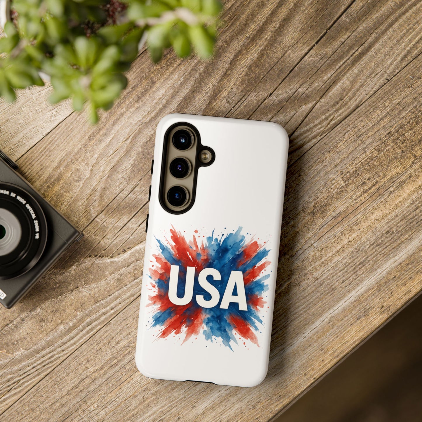 USA Splash Samsung Case - Patriotic Red White Blue Tough Cover, Dual-Layer Protection, 4th of July amd Veteran Gift for Galaxy