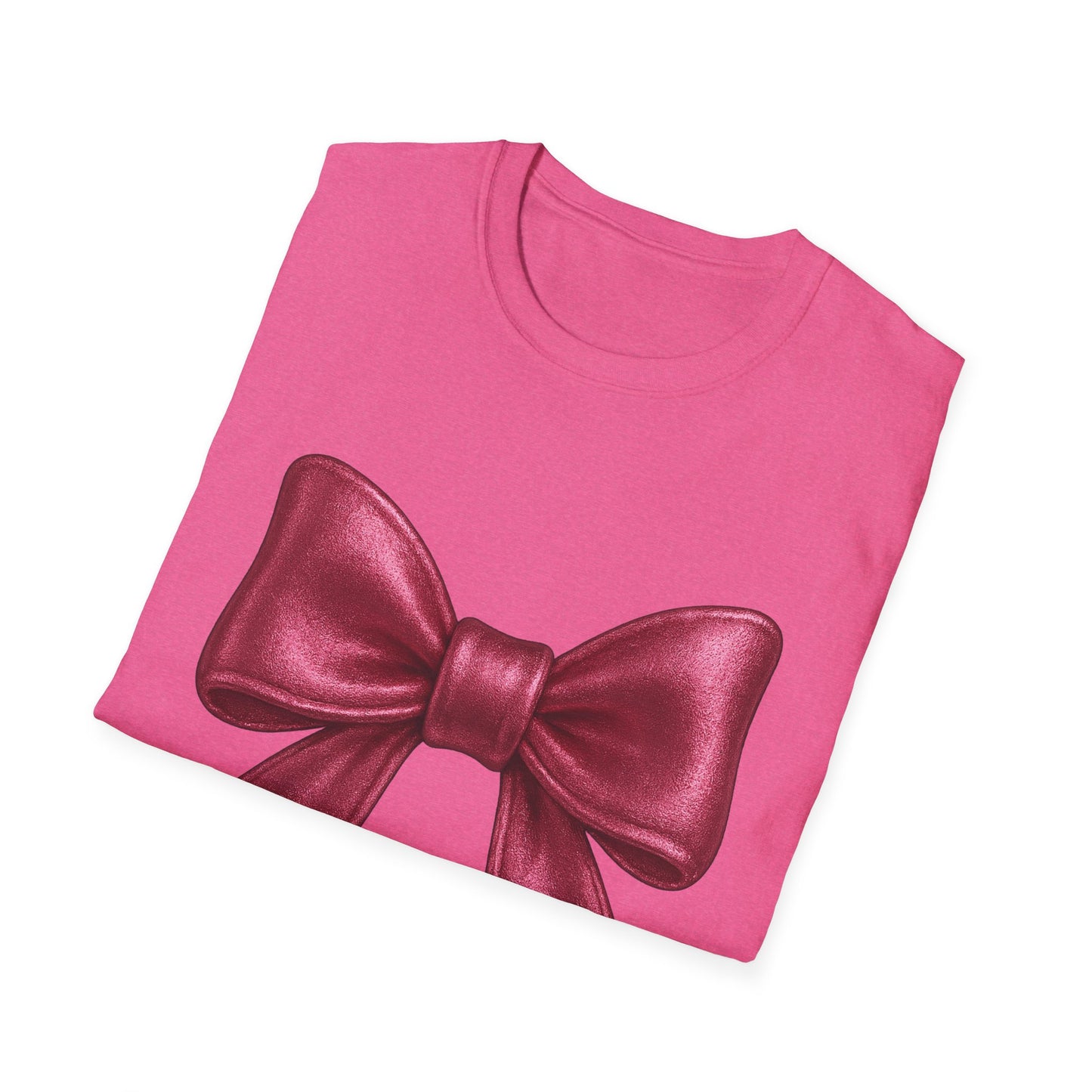 Metallic Burgundy Bow T-Shirt π | Elegant Cute Graphic Tee | Unisex Softstyle Shirt | Gift for Her, Aesthetic Outfit, Celebration Wear