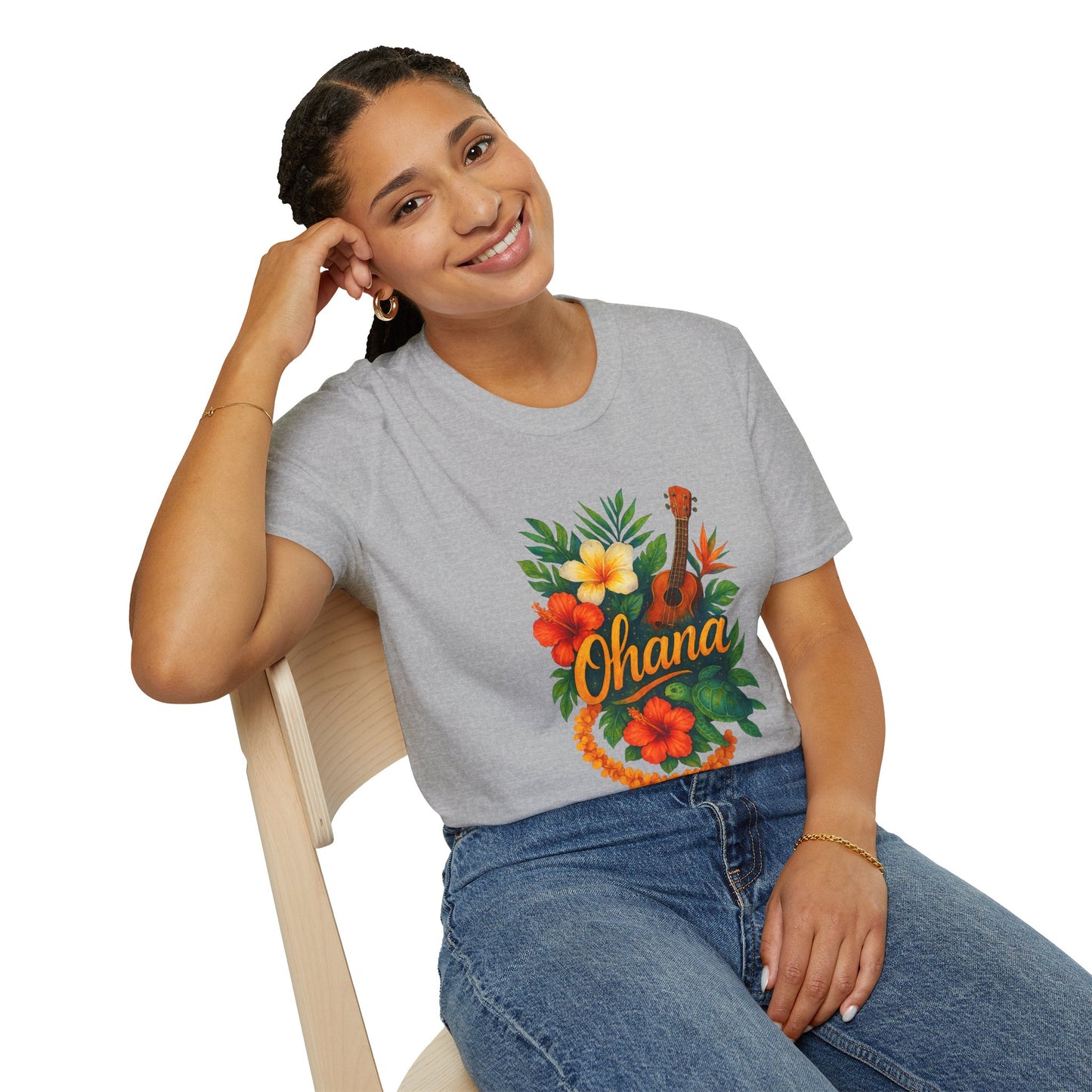 Ohana Hawaiian Shirt | Tropical Family T-Shirt | Luau Vacation Tee | Aloha Summer Shirt | Ukulele Turtle Floral Beach Gift