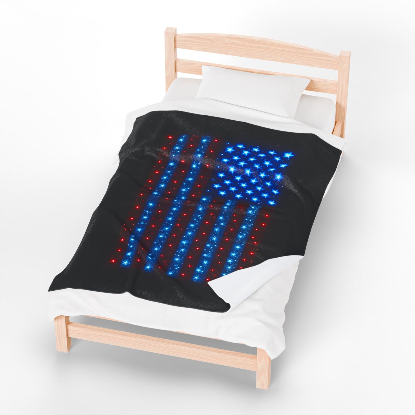 Starry Bioluminescent USA Flag Plush Blanket - Velveteen Patriotic Throw - 4th July Cozy Home Decor - Modern Stars and Stripes Throw