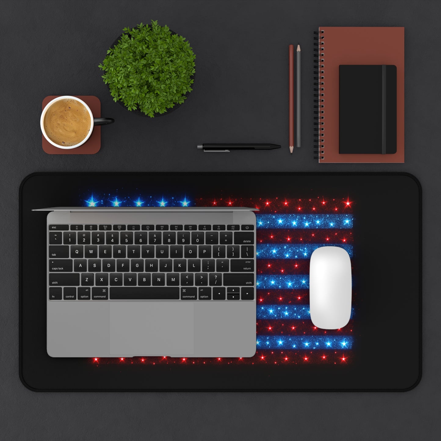 Bioluminescent USA Flag Desk Mat | Neon Patriotic Mouse Pad - XL Desk Mat Aesthetic for Home Office, Veteran and 4th of July Gift