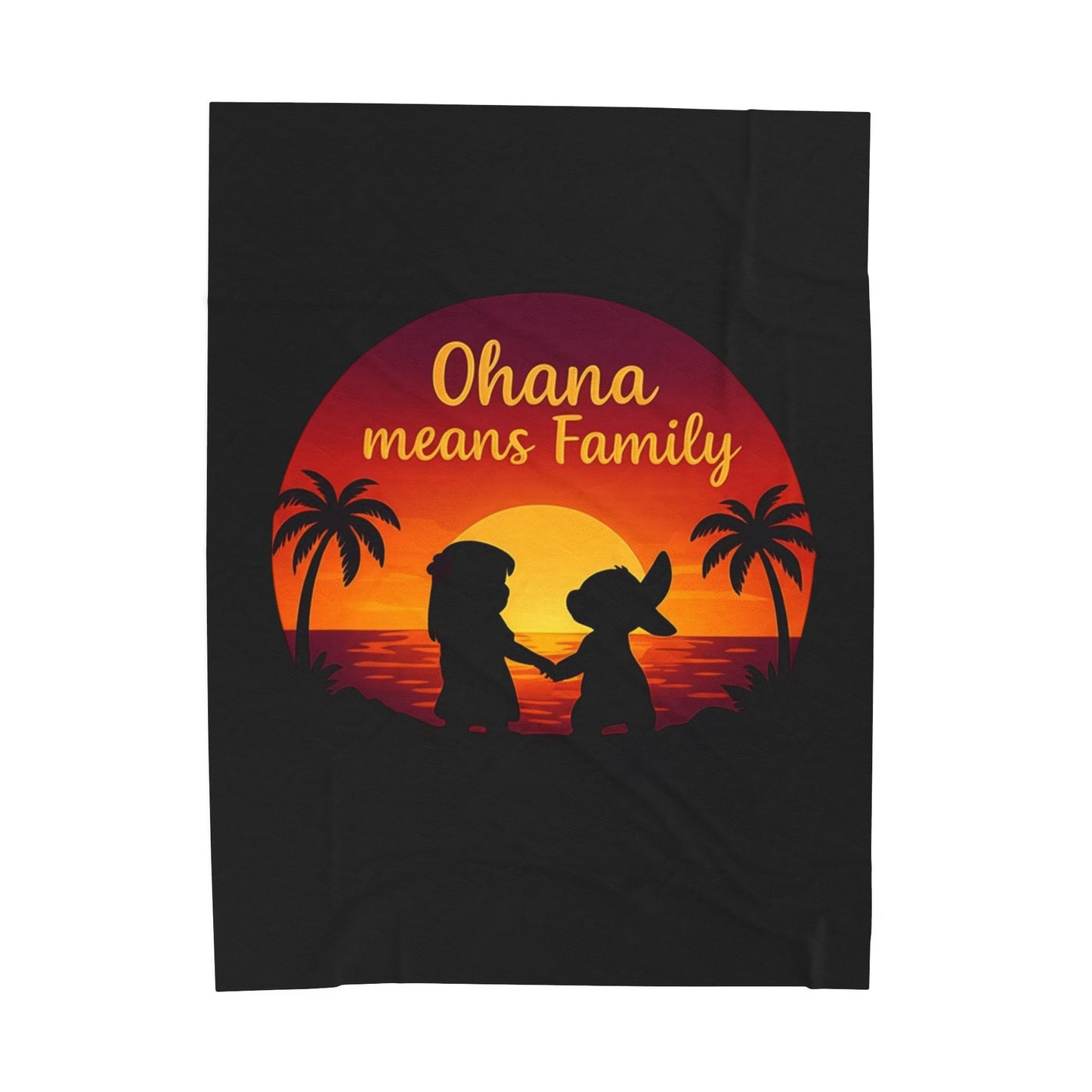 Ohana Means Family Blanket – Hawaiian Sunset Throw, Tropical Bedding, Stitch-Inspired Gift