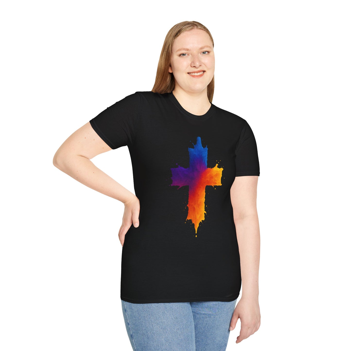 Colorful Abstract Cross T‑Shirt | Bold Grunge Paint Splatter Christian Tee | Unique Vibrant Gift | Inspirational Faith Graphic Shirt