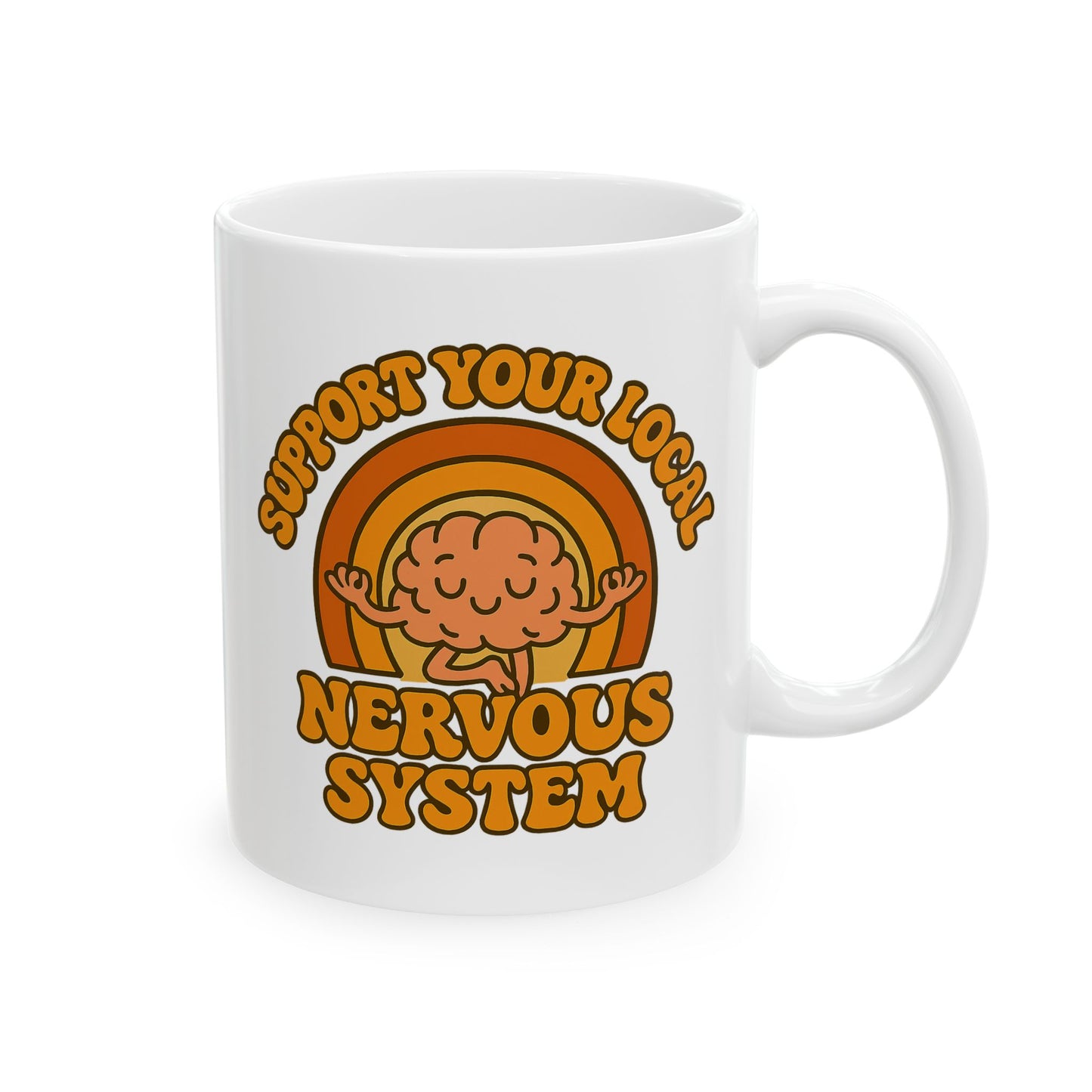 Support Your Local Nervous System Mug | Funny Brain Coffee Cup, Mental Health Gift, Retro Neurodiversity Humor Tea Mug for Self Care
