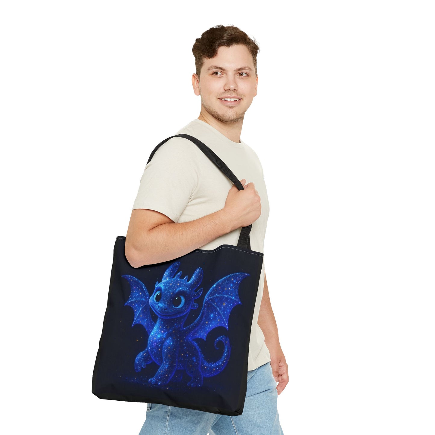 Galaxy Dragon Tote Bag, Cosmic Blue Dragon Shoulder Bag With Starry Night Design, Fantasy Art Reusable Tote For Gifts And Everyday Use