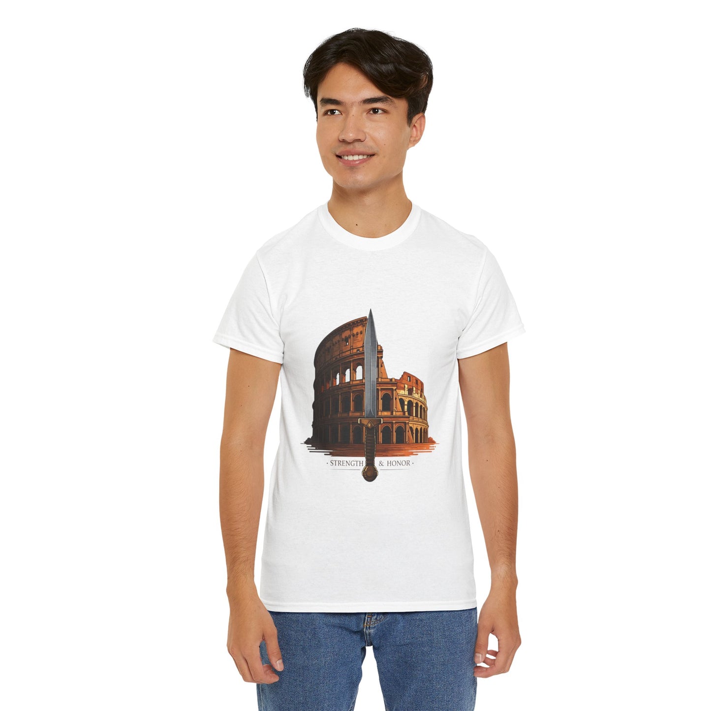 Strength & Honor Gladiator Shirt – Roman Colosseum Sword Graphic Tee – Ancient Rome History T-Shirt for Gladiator & Travel Fans