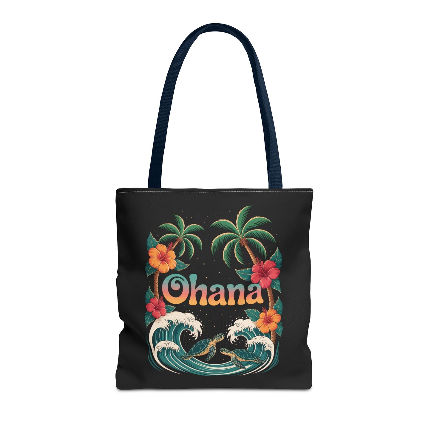 Ohana Tote Bag – Hawaiian Beach Tote with Sea Turtles & Palm Trees – Floral Tropical Reusable Bag, Summer Gift, Aesthetic Travel Purse