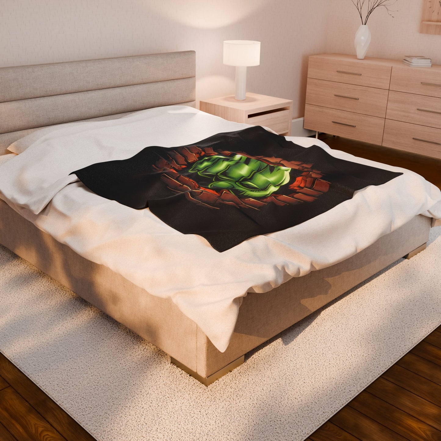 Plush Blanket Green Fist Smash Design, Green Throw, Green Comic Blanket, Geeky Decor