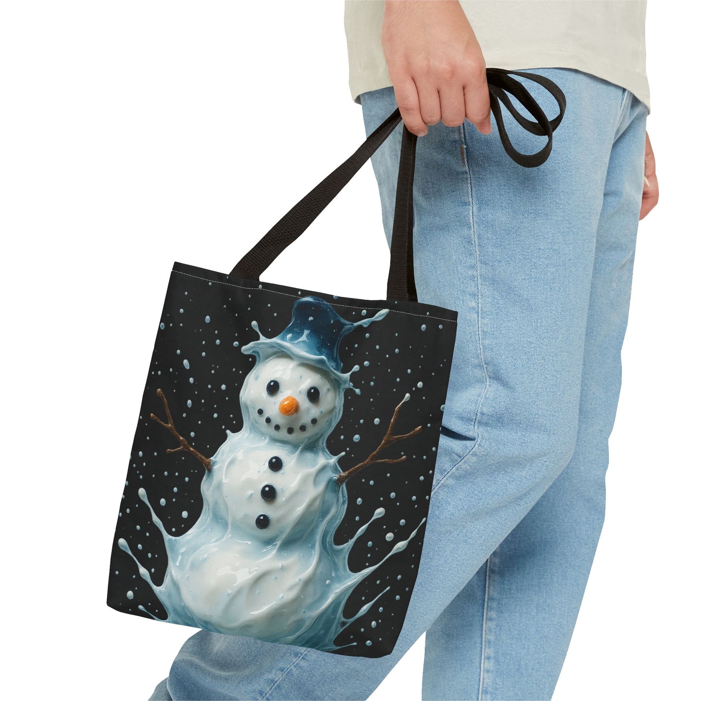 Winter Snowman Tote Bag, Festive Christmas Gift Bag, Holiday Shopping Tote, Snowy Season Accessory, Reusable Winter Art Bag For Everyday Use