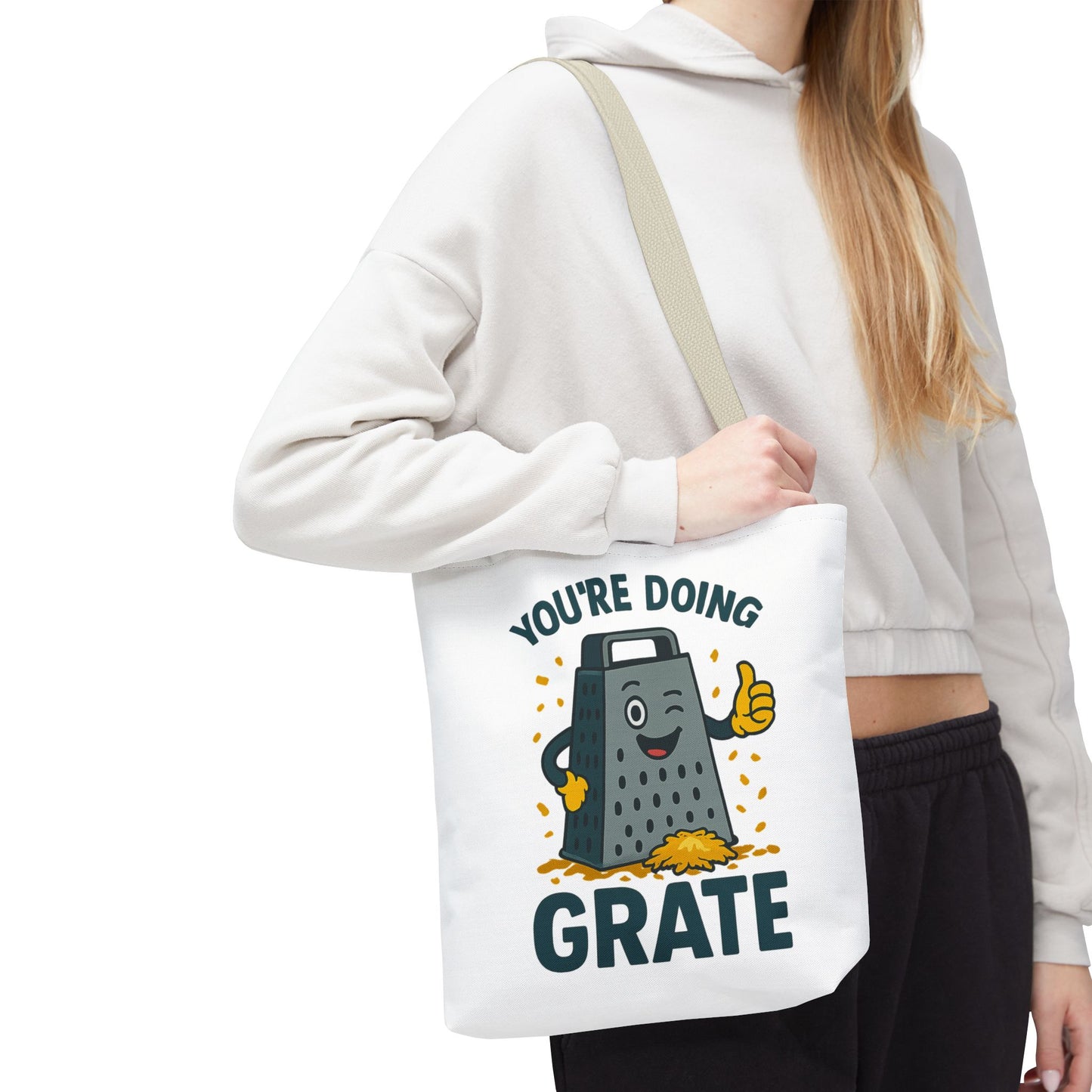Funny Cheese Pun Tote Bag – “You’re Doing Grate” Grocery Bag | Cute Gift for Coworkers, Teachers, Food Lovers & Everyday Motivation