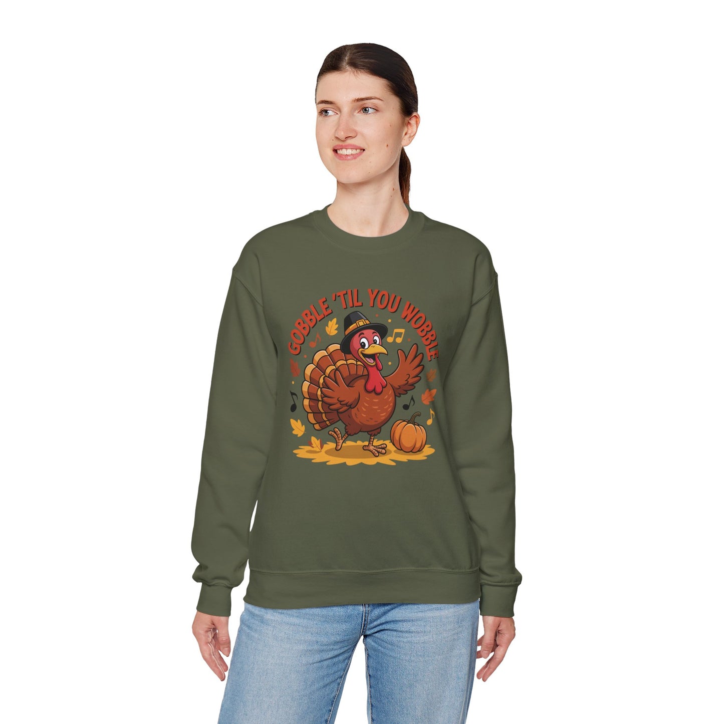 Gobble Til You Wobble Sweatshirt, Funny Cartoon Turkey Thanksgiving Crewneck, Dancing Turkey Fall Pullover, Cozy Friendsgiving Holiday Top