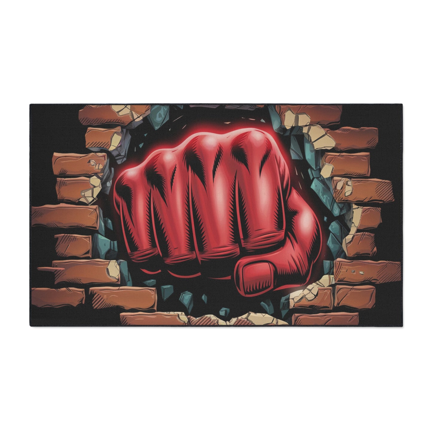 Floor Mat - Fun Red Fist Smashing Through Wall Design