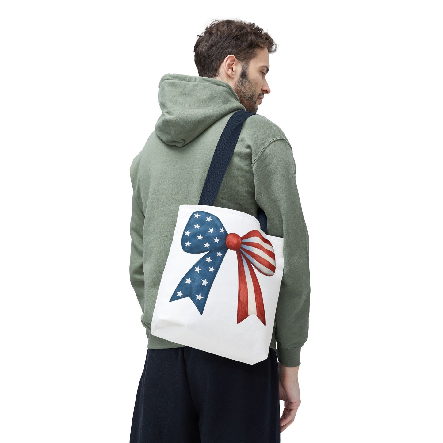 Patriotic Bow Tote Bag | 4th of July Reusable Bag | American Flag Tote | USA Stars Stripes Bag | Independence Day Gift | USA Market Bag