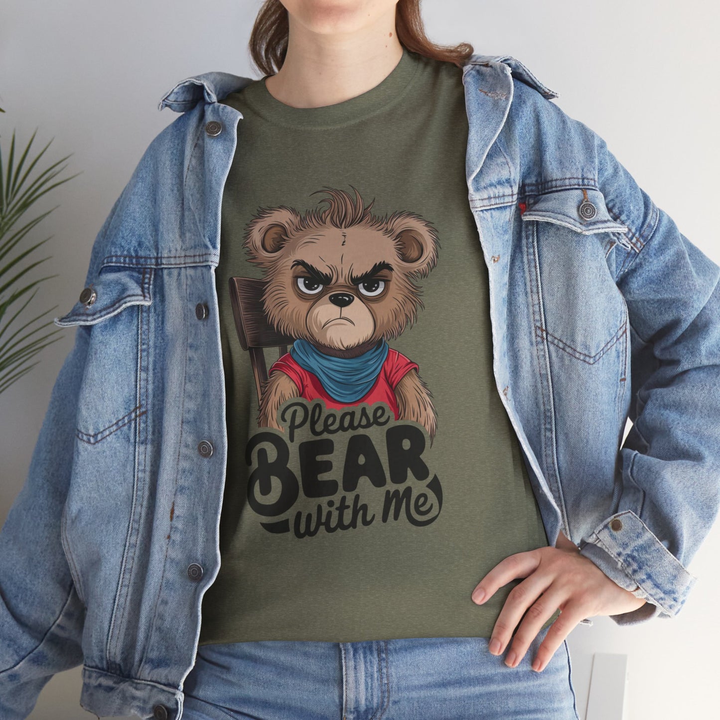 Grumpy Bear Graphic Tee – Please Bear With Me Shirt – Funny Animal T‑shirt – Sarcastic Humor Gift – Cute Bear Meme Art Tee