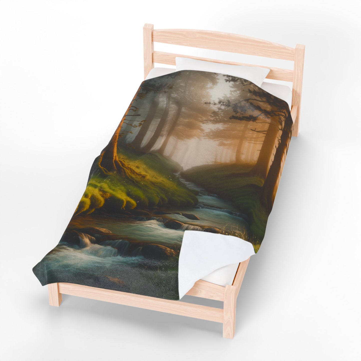 Serene Nature Velveteen Plush Blanket Cozy Décor for Home Nature Blanket Forest Throw with Stream