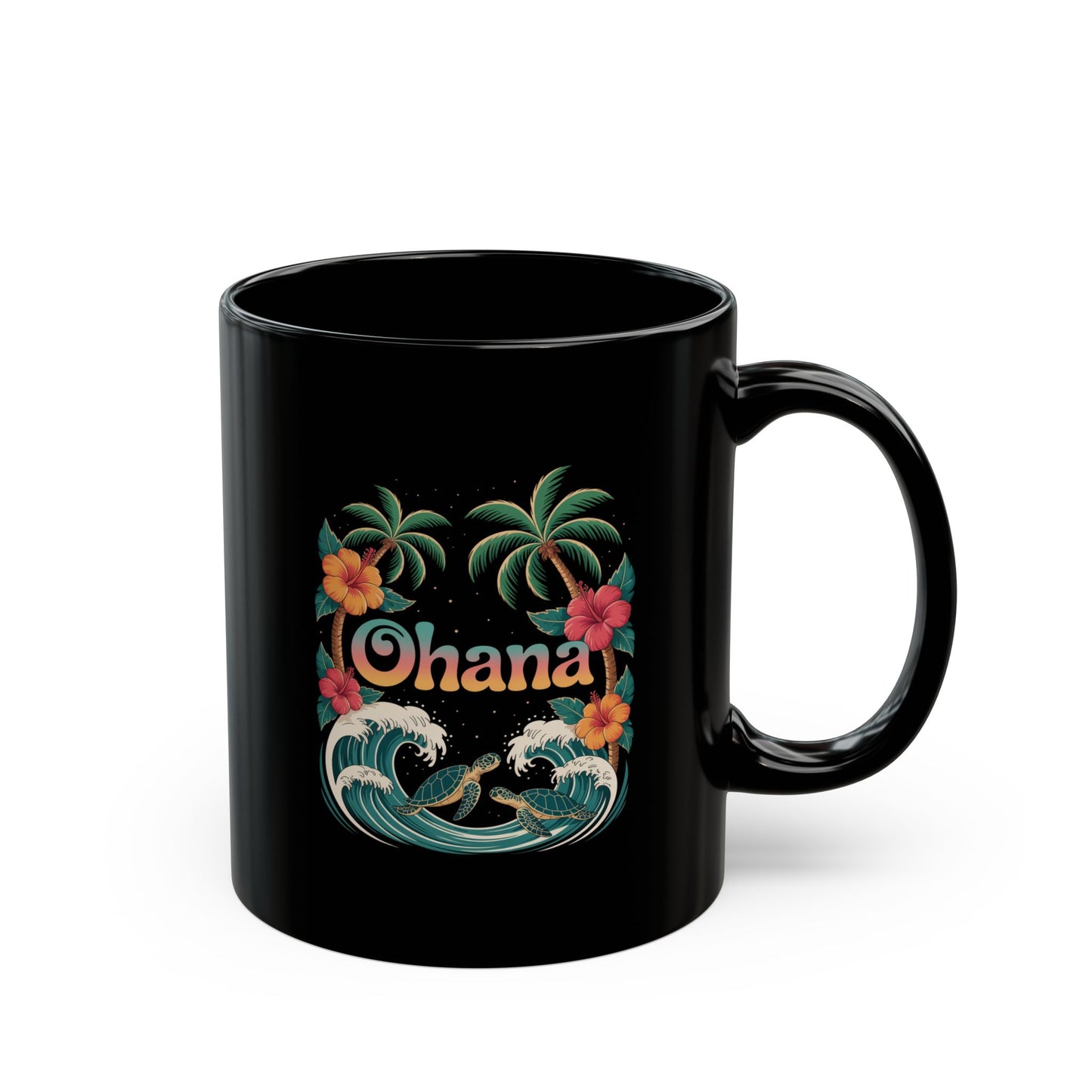 Ohana Hawaiian Mug - Tropical Beach Coffee Cup with Sea Turtles & Palm Trees - Family Gift Idea - Coastal Vibes Island Aesthetic
