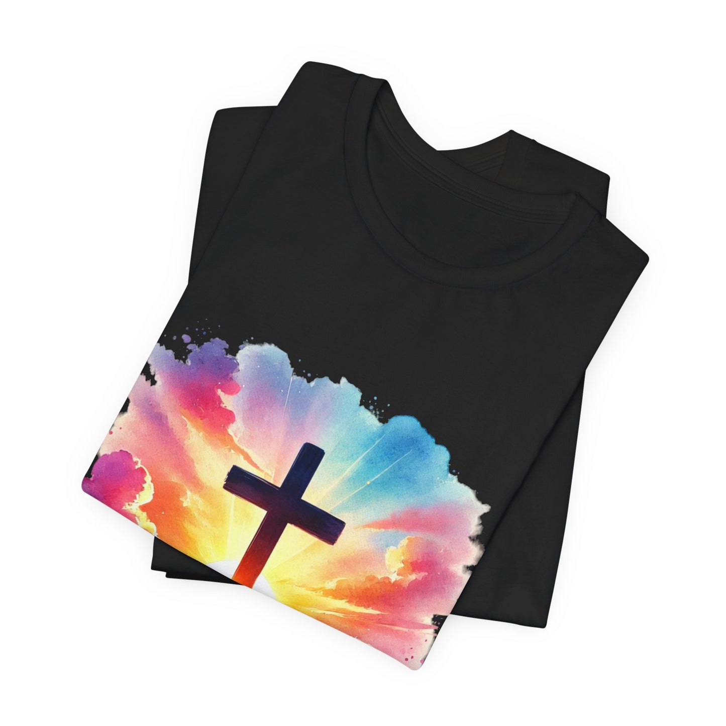 Faith Cross Sunburst Christian Tee | Inspirational Christian T-Shirt | Colorful Sunrise Cross Shirt | Faith Gifts for Women Men