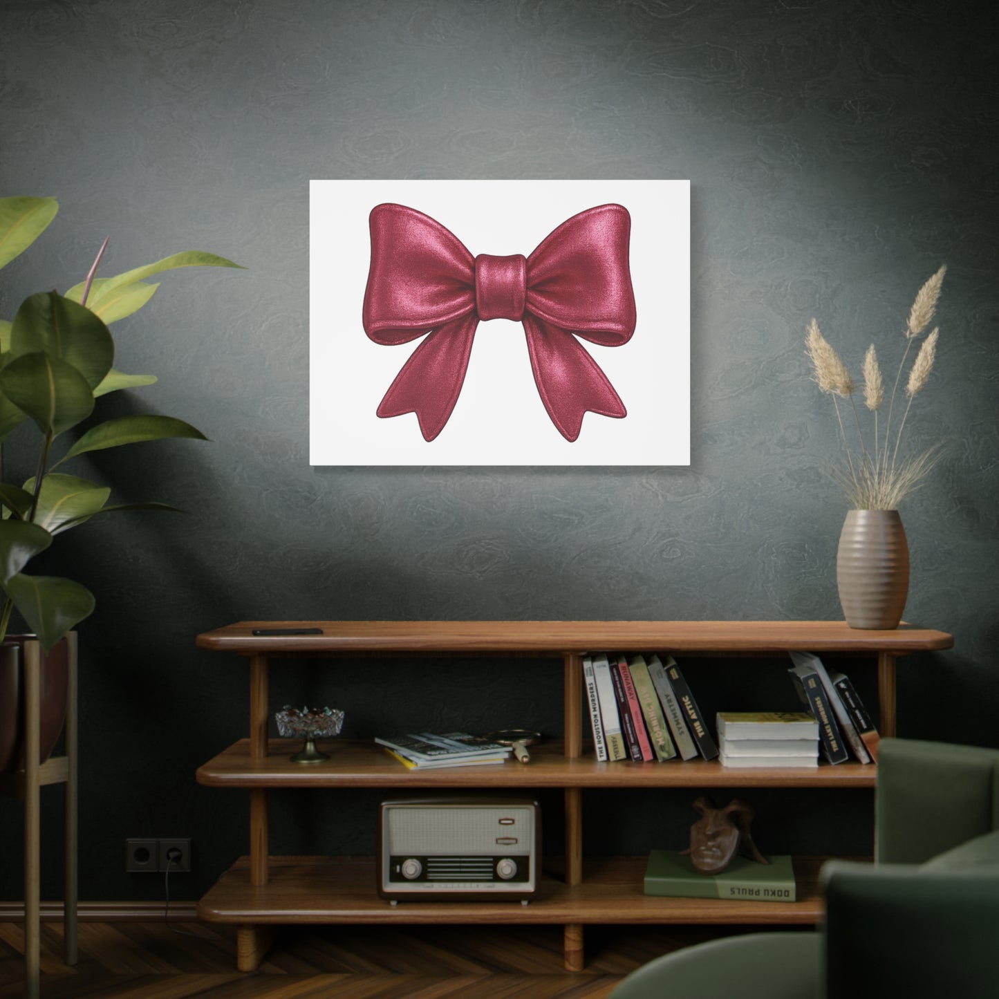 Red Bow Canvas Wall Art – Modern Christmas Decor, Gift for Her, Glam Room Wall Print, Elegant Ribbon Artwork