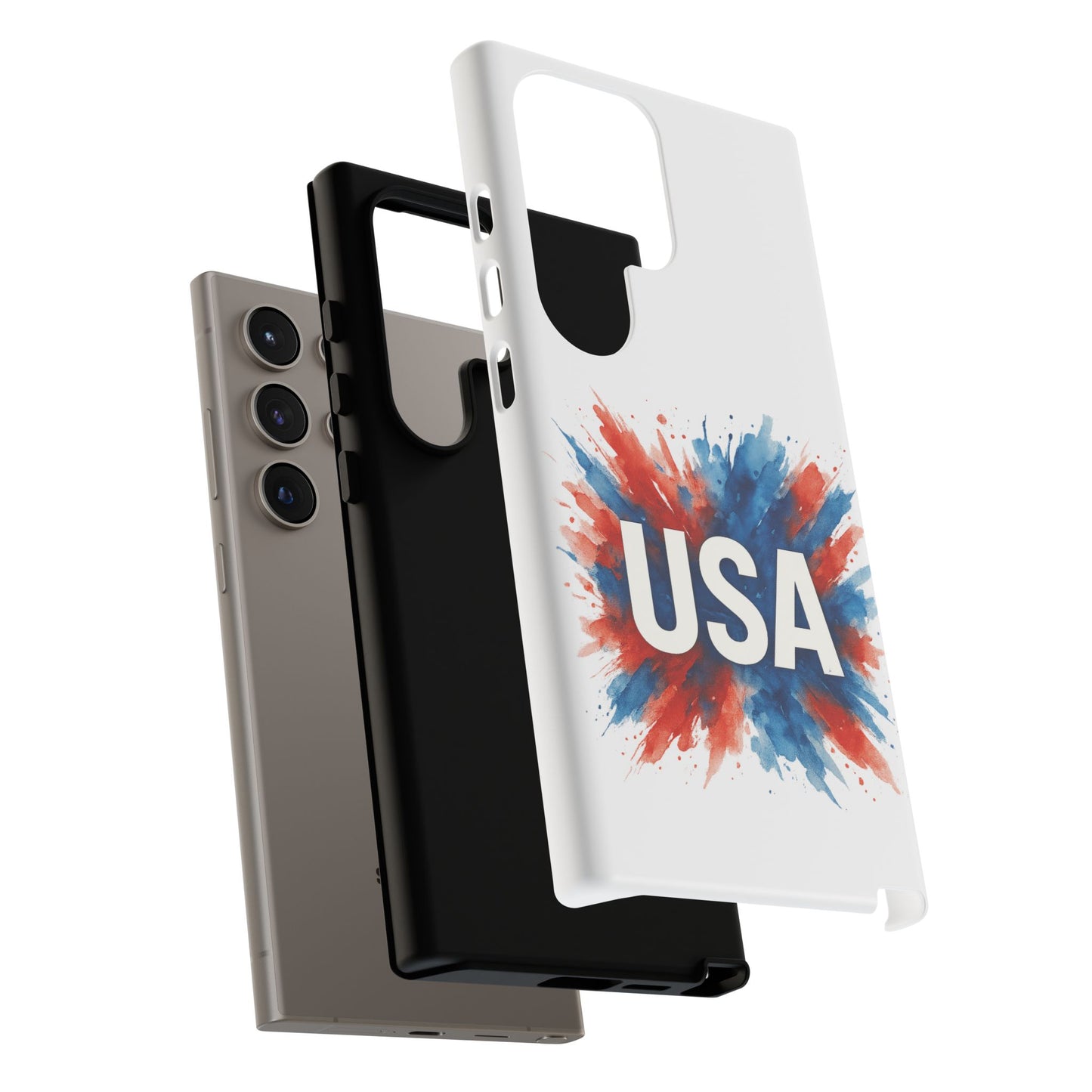 USA Splash Samsung Case - Patriotic Red White Blue Tough Cover, Dual-Layer Protection, 4th of July amd Veteran Gift for Galaxy