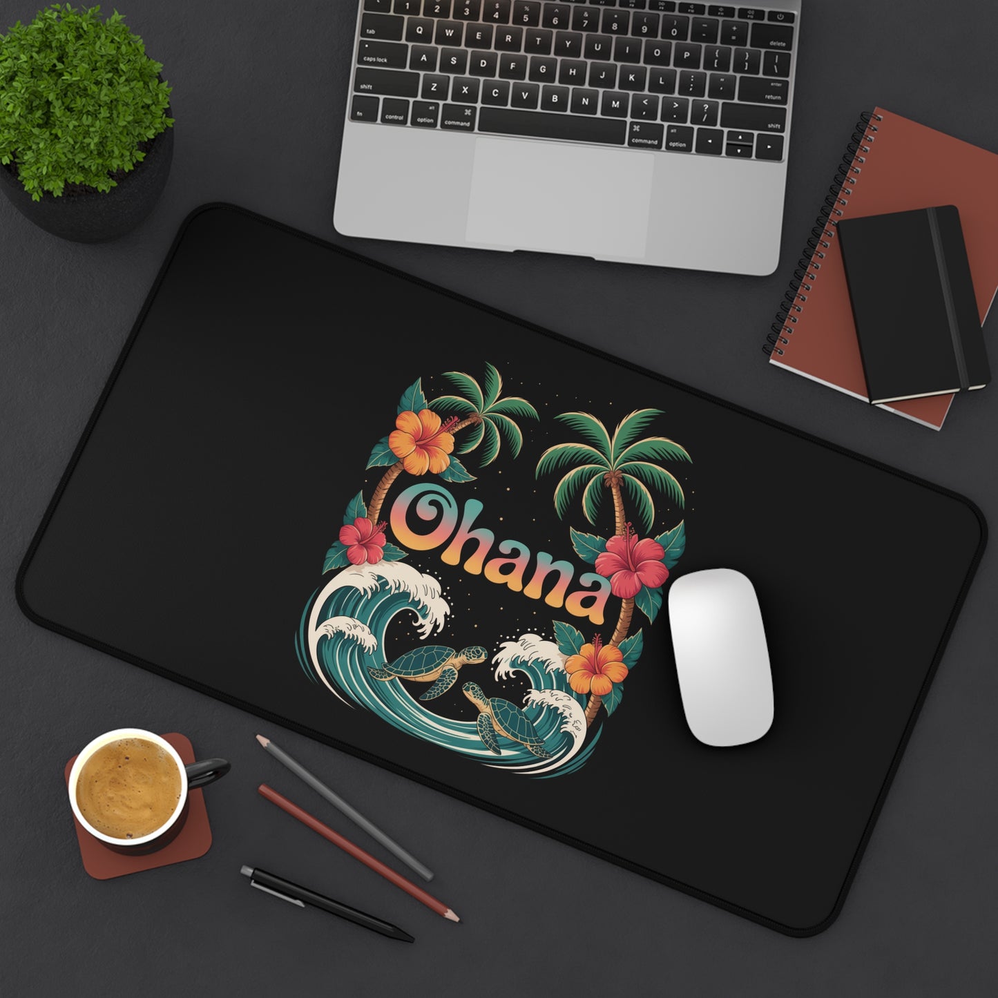 Ohana Tropical Mouse Pad - Hawaiian Desk Mat - Office Decor Gift - Beach Vibes Computer Mat - Aloha Workspace Accessory