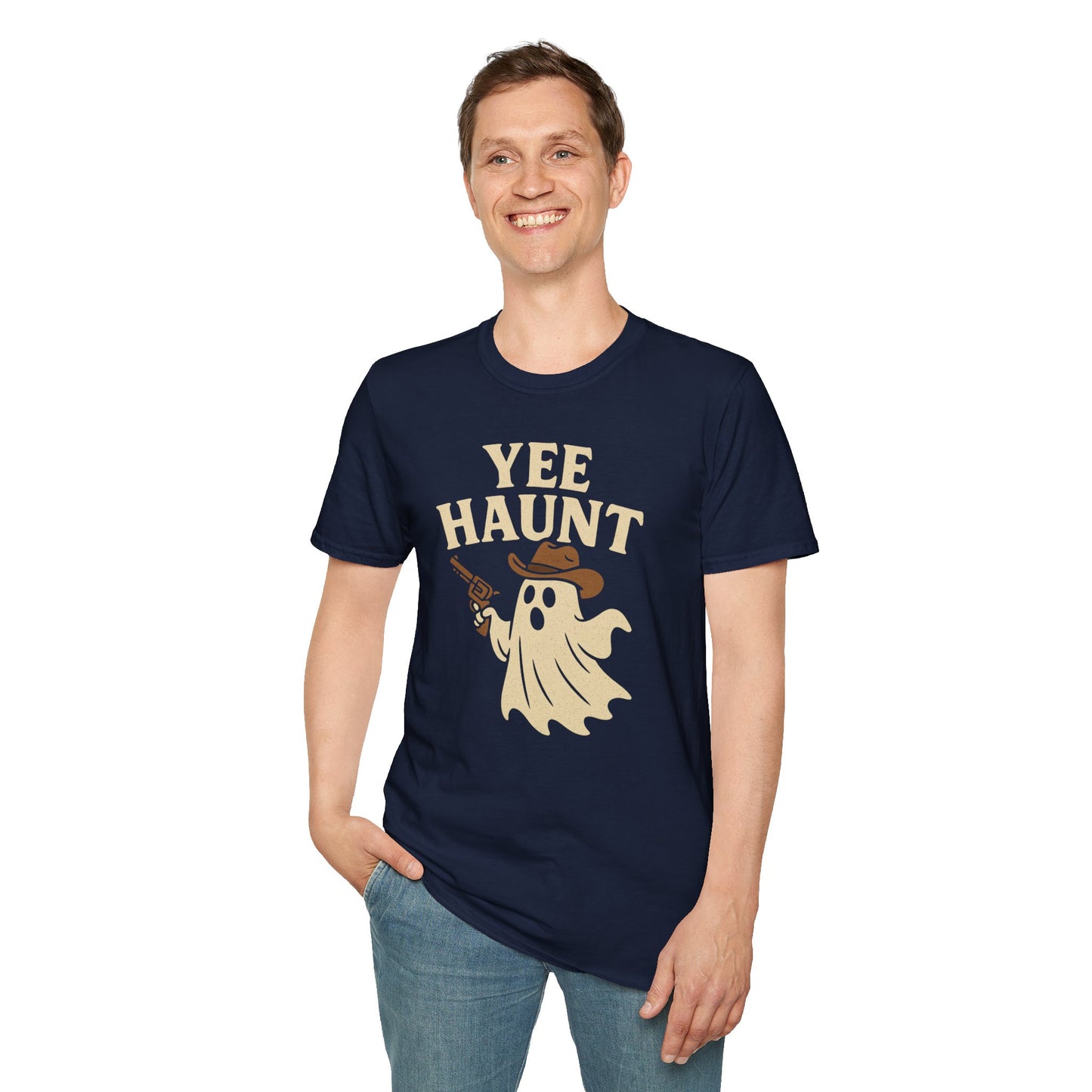 Yee Haunt Ghost Cowboy Halloween Tee - Cute Western Spooky Ghost Shirt - Boo Haw Fall Tee for Ghost Lovers - Unisex Halloween Graphic T-Shirt