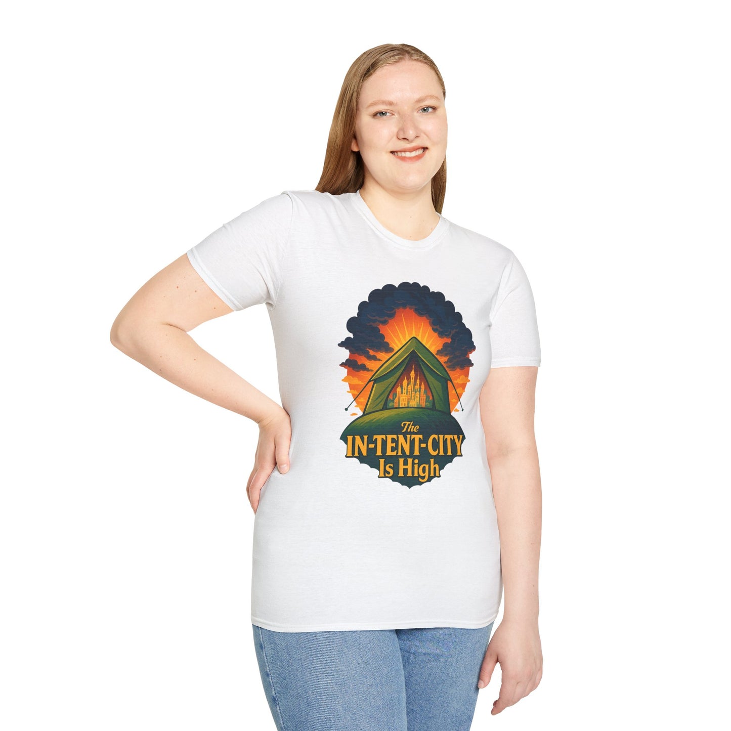 In-Tent-City Is High Camping Tee | Retro Tent Graphic T-Shirt for Hikers & Campers | Funny Outdoorsy Gift | Vintage Style Unisex Tee